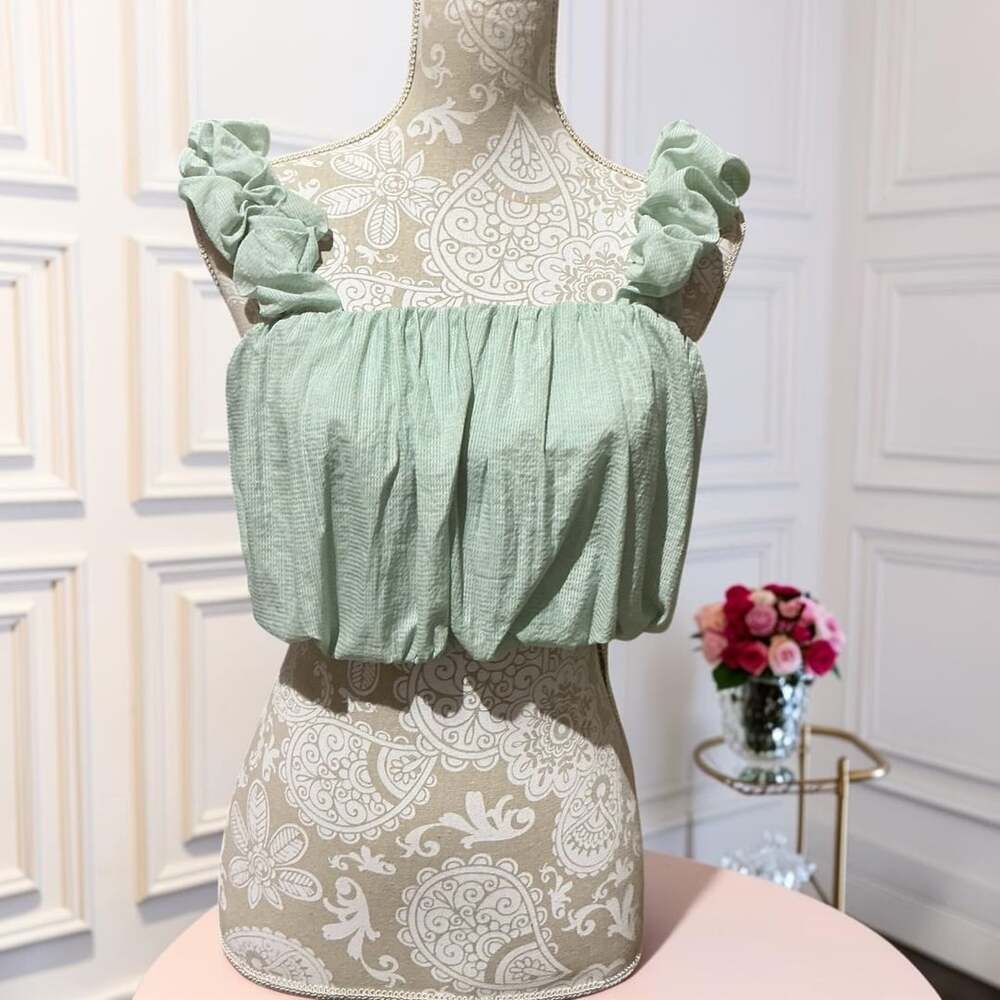 Phoebe's Dressing Room Ruched Crop Top Sage Green